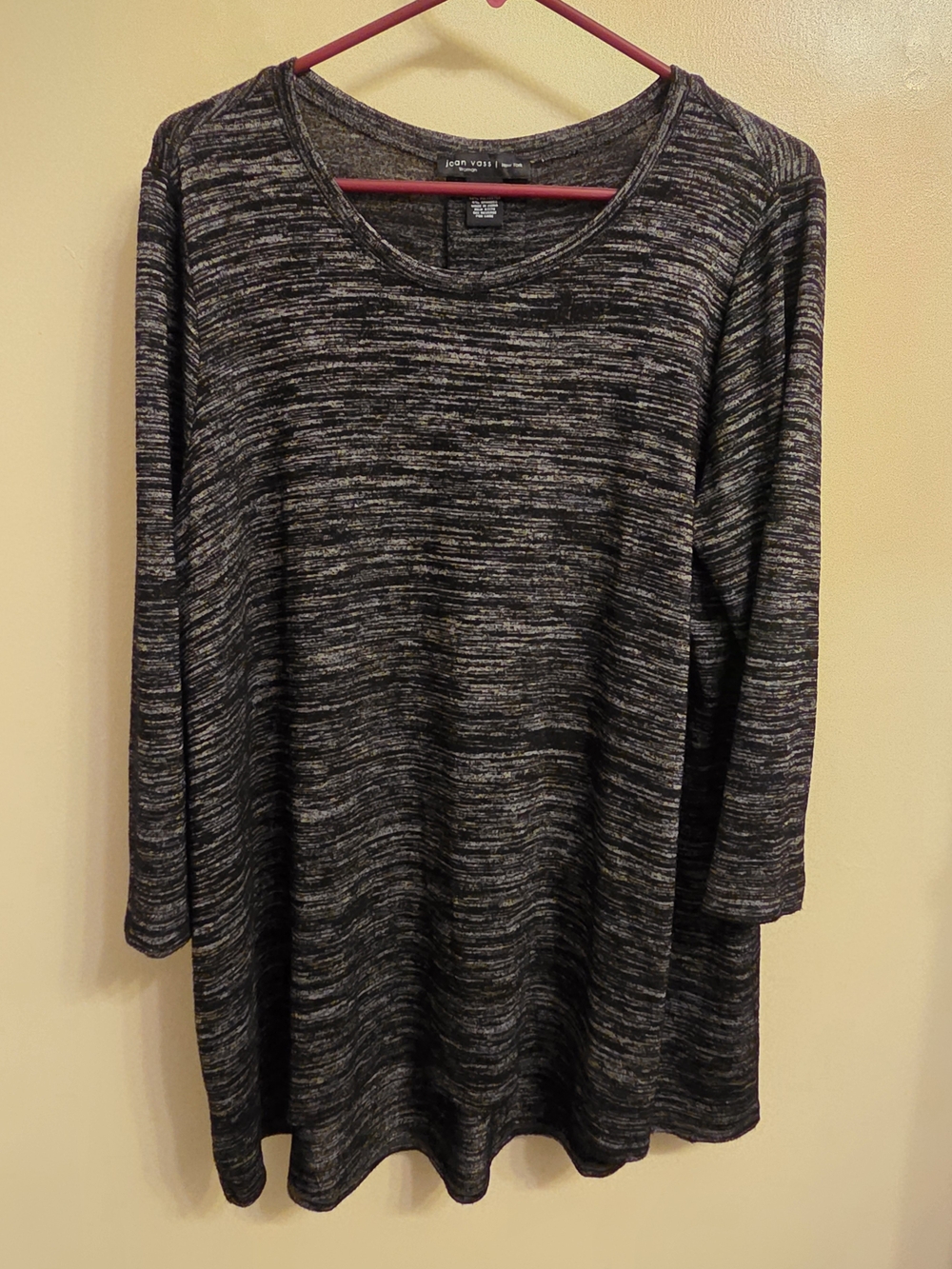 Joan Vass Black Heathered Long Sleeve Knit Tunic 1X Cozy Casual Chic Workwear